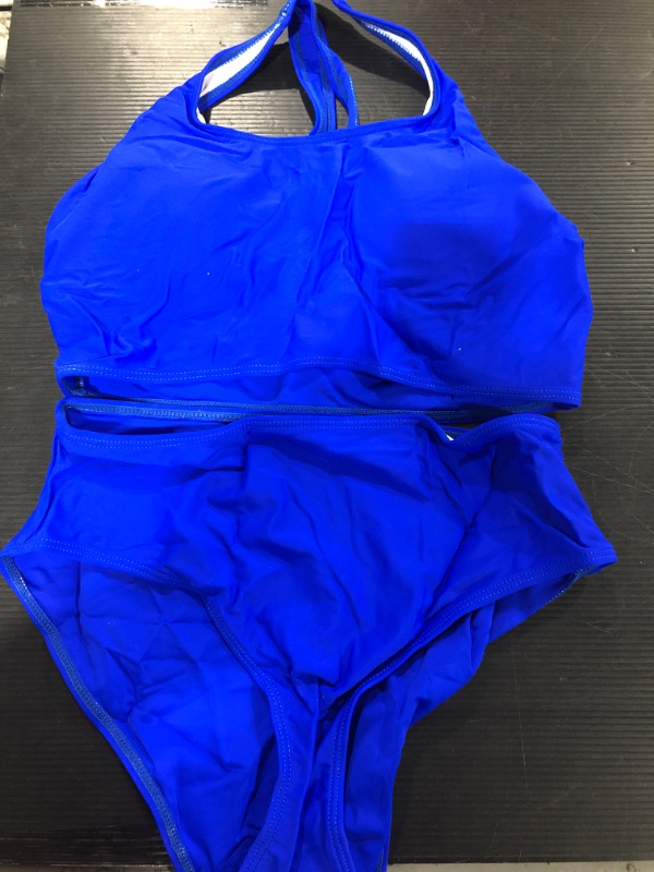 Photo 2 of [Size M] Holipick Women High Waisted Two Piece Bikini Sports Crop Top Swimsuit - Royal Blue Medium