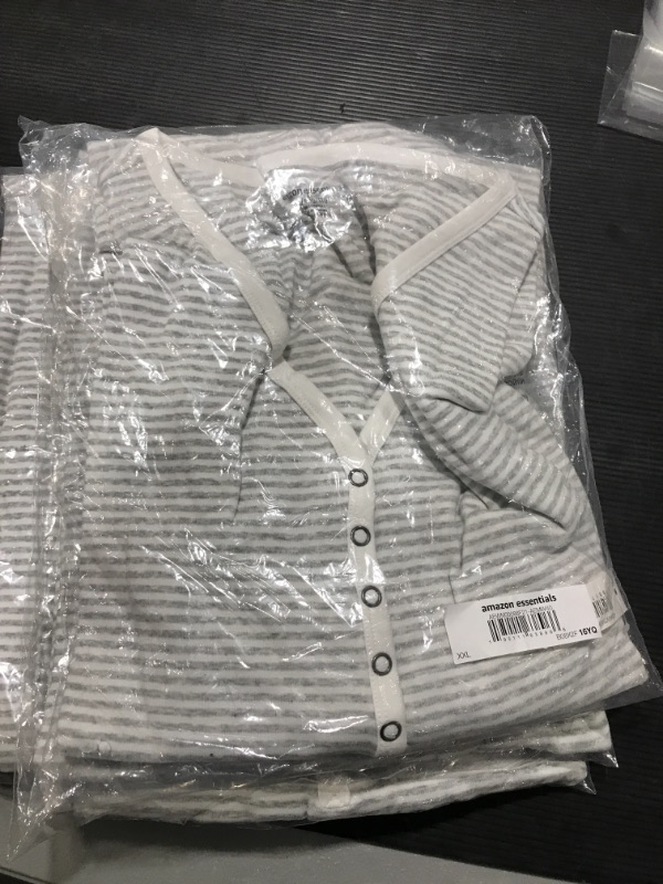 Photo 1 of  XX-Large White/Grey Heather, Mini Stripe  Women's Nursing Slim-Fit Henley Shirt