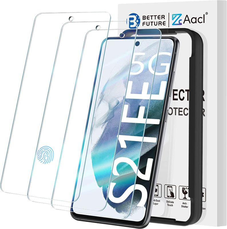 Photo 1 of [3-Pack] Screen Protector for Samsung Galaxy S21 FE 5G Tempered Glass, [Fingerprint Compatible][Easy Installation with Alignment][Anti-Scratch][Case Friendly] 