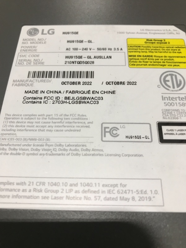 Photo 7 of LG HU915QE Ultra Short Throw 4K UHD (3840 x 2160) 3Ch Laser Smart Homer Theater CineBeam Projector with Up to 3700 ANSI Lumens, and webOS 6.0 Video, Netflix and Apple TV+
