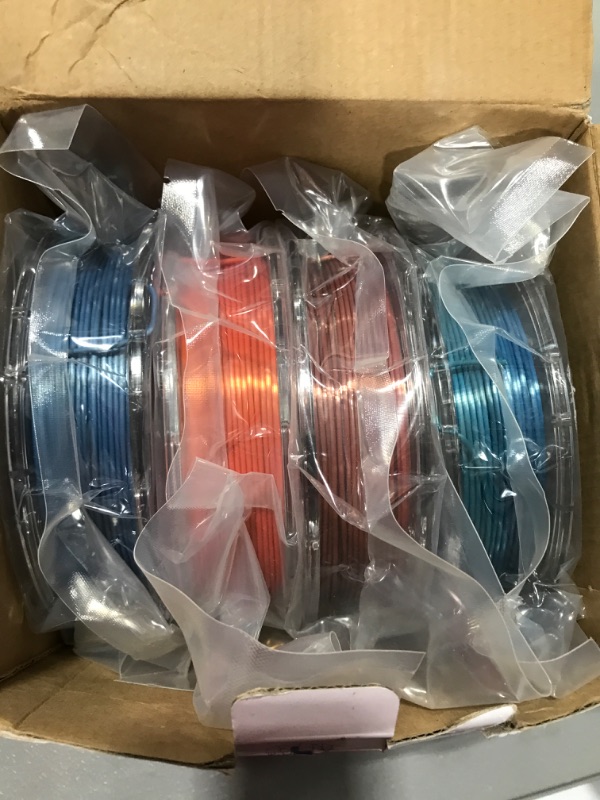 Photo 2 of Silk Dual Color PLA Filament 1.75mm Bundle with Good Adhesion - Dimensional Accuracy +/- 0.03mm for High Precision, 0.25KG Each Spool, Includes Red Gold, Blue Sliver, Blue Green and Red Black Red Gold, Blue Sliver, Blue Green, Red Black