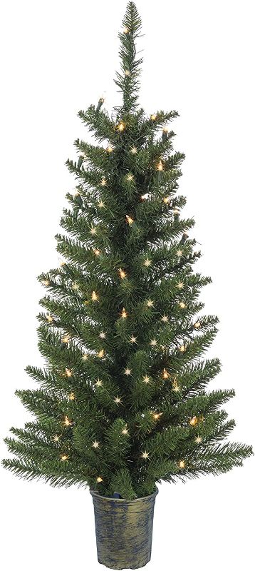 Photo 1 of 3.5 Foot Lighted Artificial Colorado Spruce Topiary Tree, Battery Operated with Timer, Indoor Outdoor Potted Tree
