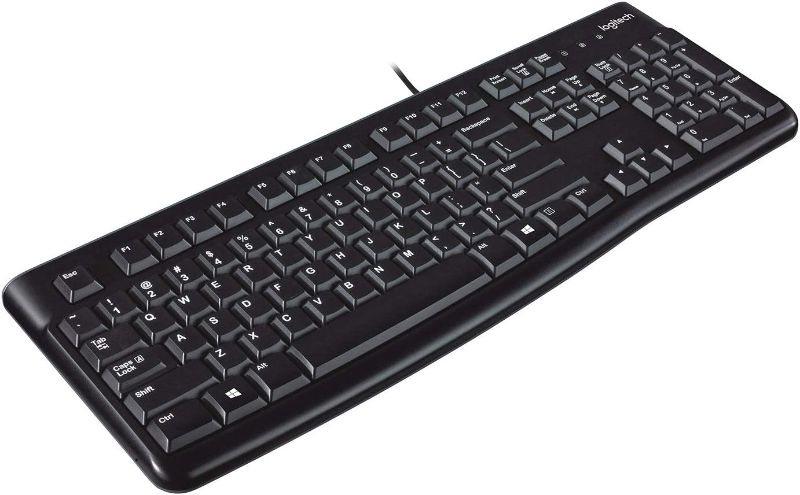 Photo 1 of Logitech K120 Wired Keyboard for Windows, Plug and Play, Full-Size, Spill-Resistant, Curved Space Bar, Compatible with PC, Laptop - Black
