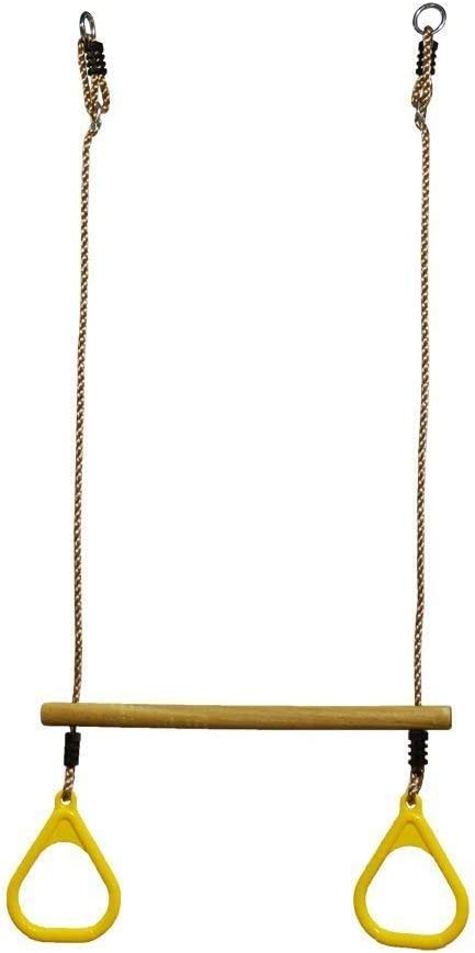 Photo 1 of HUAWELL Wooden Trapeze with Plastic Gym Rings - Outdoor N Indoor Playground 2 in 1 Swing Set Accessories for Kids (Yellow)
