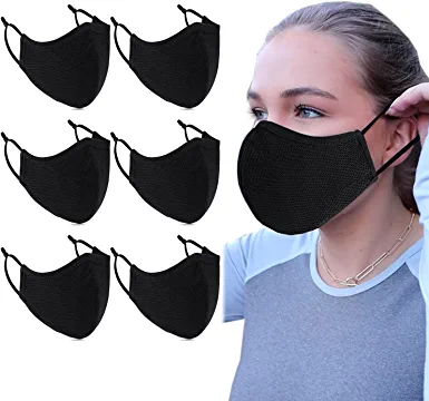 Photo 1 of BeatBasic Black Cloth Face Mask,3 Ply BB-9201 Material, Reusable Fabric Washable for Men Women Adult Large Pack 6
