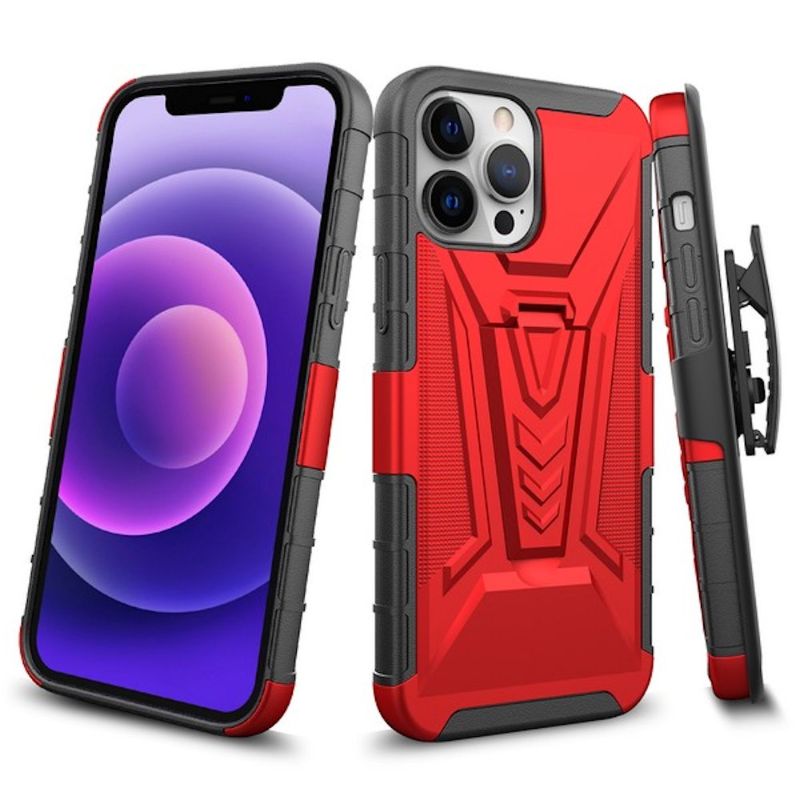 Photo 1 of 3-IN-1 Advanced Armor Hybrid Case with Belt Clip Holster for iPhone 13 Pro Max - Red
