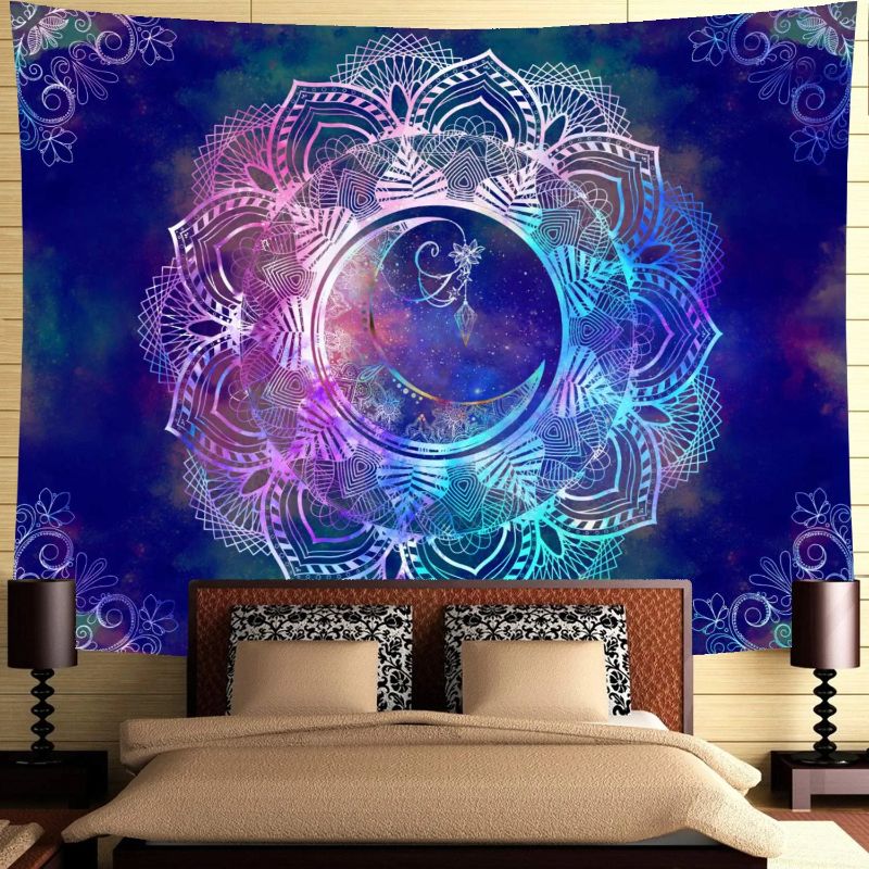 Photo 1 of Ameyahud Mandala Tapestry Blue Starry Night Tapestry Mandala Celestial Moon Tapestry Wall Hanging Bohemian Psychedelic Wall Tapestry Hippie Boho Trippy Tapestry (Mandala Blue, XL/70.8" x 92.5")
