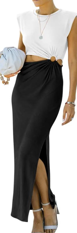 Photo 1 of ANRABESS Women Summer Sleeveless Padded Shoulder Cutout Sexy Slim Fit Maxi Slit Dress
SIZE SMALL, 