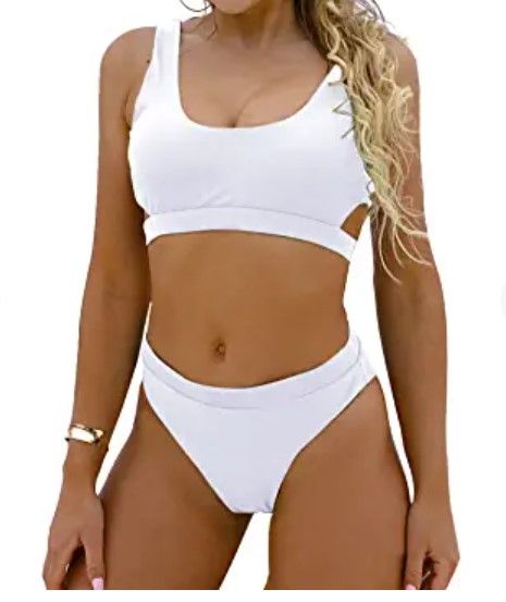 Photo 1 of Blooming Jelly Women's High Waisted Swimsuit Crop Top Cut Out Two Piece Cheeky High Rise Bathing Suit Bikini
SIZE LARGE 