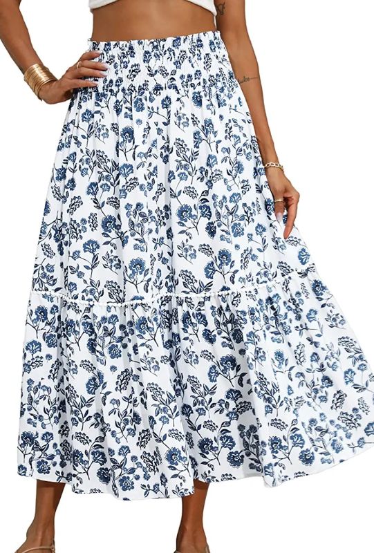 Photo 1 of BTFBM Women Summer Floral Print Long Skirts Casual Elastic High Waist Vintage Pleated Swing A Line Maxi Beach Boho Skirt
LARGE 