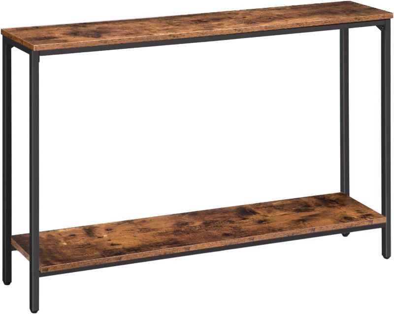 Photo 1 of HOOBRO Console Table, 47.2" Narrow Entryway Table, Industrial Sofa Table with Shelf, Entrance Table for Living Room, Hallway, Foyer, Corridor, Office, Wood Look Accent, Rustic Brown and Black BF20XG01
