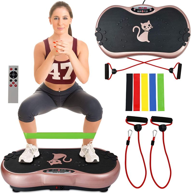 Photo 1 of RAVS Vibration Plate Exercise Machine Whole Body Workout Machine Vibration Fitness Platform Machine Home Training Equipment with Resistance Bands, Remote Control and Max Load 330lbs
