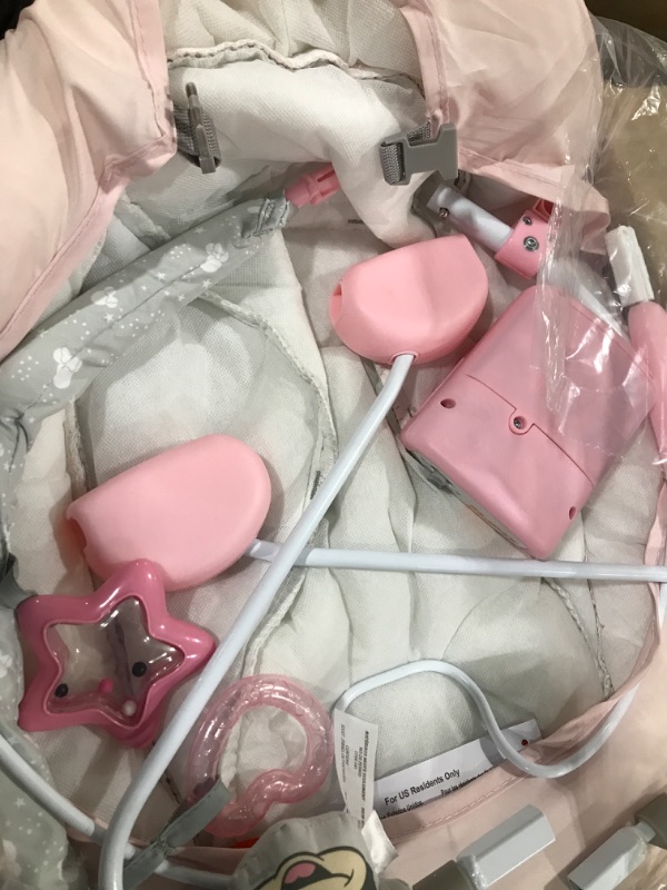Photo 1 of Bright Starts Minnie Mouse Rosy Skies Baby Bouncer with Vibrating Infant Seat, Music & 3 Playtime Toys, 23x19x23 Inch (Pink)
