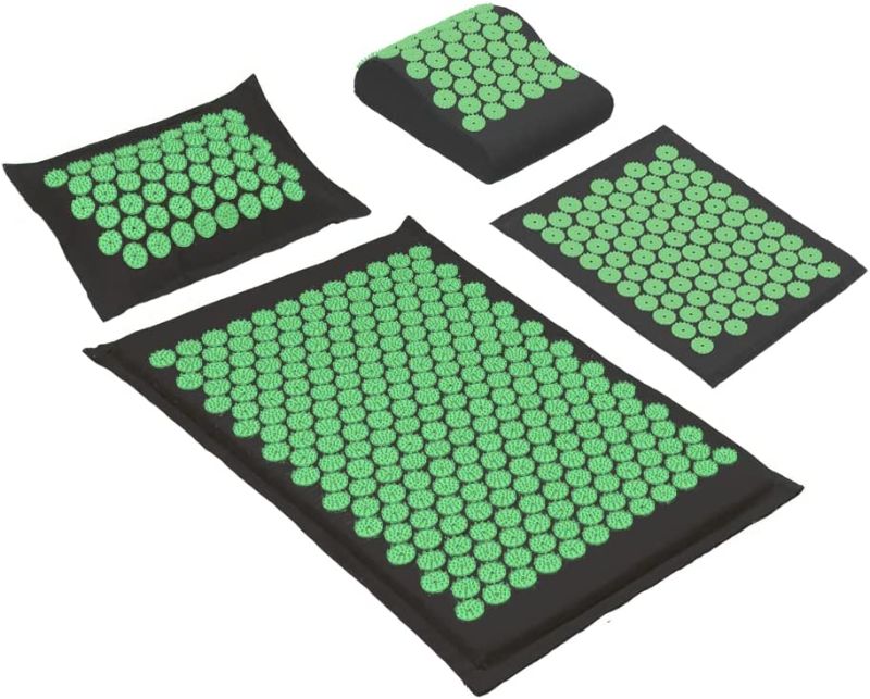 Photo 1 of Acupressure Mat and Pillow Set with Carrying Bag - Acupuncture Mat for Neck & Back Pain Relief - Foot Manual Massager - Naturally Relaxation Gift - Stress Relief Massage Mat (Black&Green)
