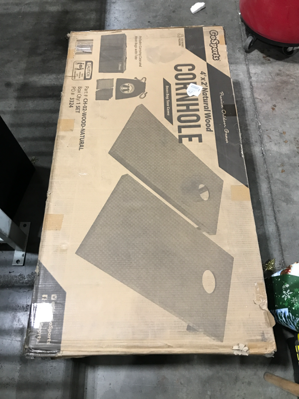 Photo 1 of GoSports Solid Wood Premium Cornhole Set - Choose Between 4feet x 2feet or 3feet x 2feet Game Boards, Includes Set of 8 Corn Hole Toss Bags Regulation Size (4ft x 2ft) Cornhole Set