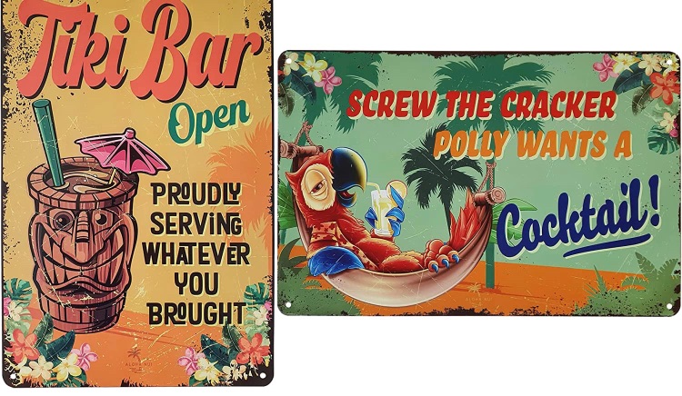 Photo 1 of Aloha Nui Tiki Bar Sign 2 PC Set, Tiki Bar Decorations Outdoor, Tiki Bar Open & Polly Wants a Cocktail, 8 Screws Included, Tiki Decor, Luau Party Decorations, Multicolor, 8 x 12 inches, 20 x 30cm