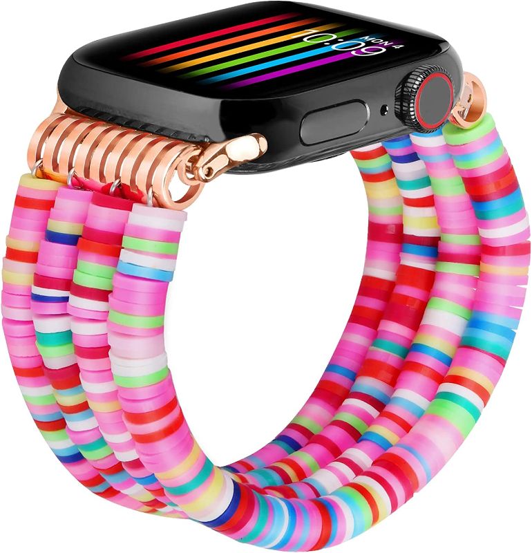 Photo 1 of Beaded Bracelet Compatible With Apple Watch Band 38mm40mm 41mm42mm44mm45mm49mm Women, Handmade Elastic Bracelet Strap Stretchy Boho Stack Beaded Band Compatible With iWatch Series 8 7 6 SE 5 4 3 2 1 