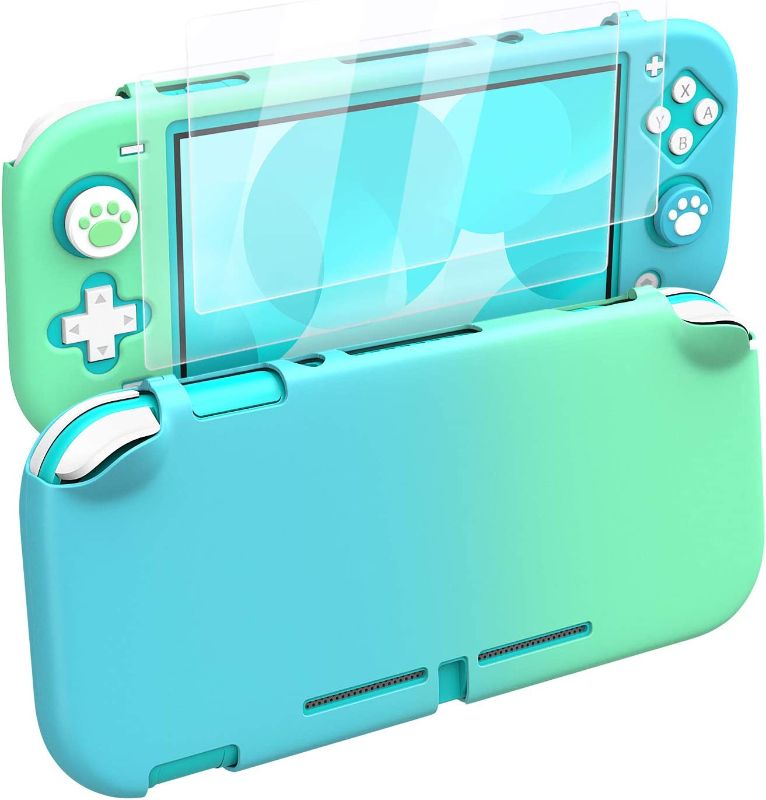 Photo 1 of MoKo Protective Case Compatible with Nintendo Switch Lite, PC Protective Case Cover with 4 Thumb Grip Caps & 2 HD-Clear Tempered Glass Screen Protectors, Anti-Scratch Non-Slip Case, Blue + Green 