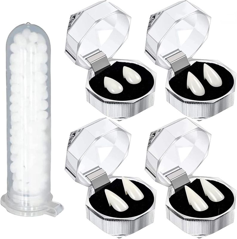 Photo 1 of LONNIY Vampire Teeth Vampire Fangs with Adhesive, Cosplay Vampire Accessories for Halloween Party Prop Decoration Fake Vampire Teeth, Werewolf Fangs Vampire Dentures for Kids/Adults (4 Pairs 4 Sizes) 