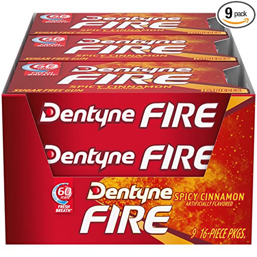 Photo 1 of 18 DISPLAYS OF Dentyne Fire Spicy Cinnamon Sugar Free Gum, Pack of 9 (144 Total Pieces) *EXPIRES DEC 2023*