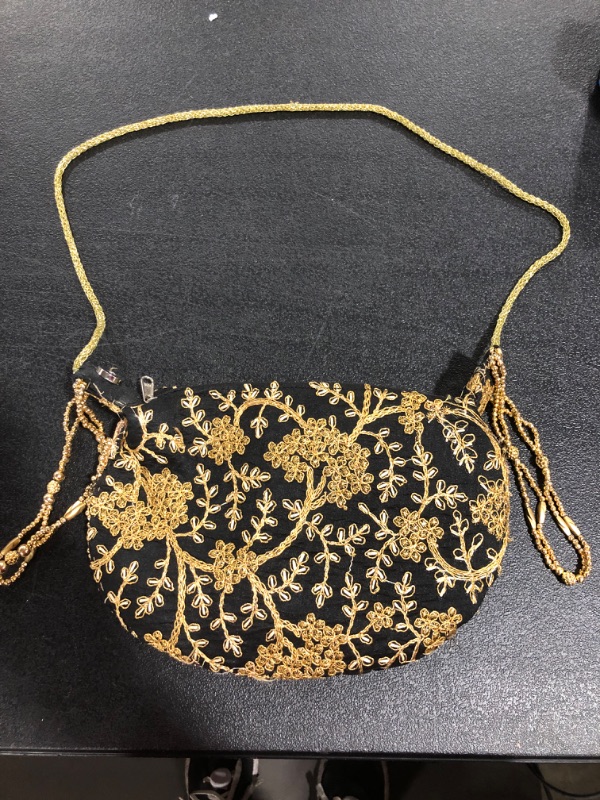 Photo 1 of Black floral gold beaded purse