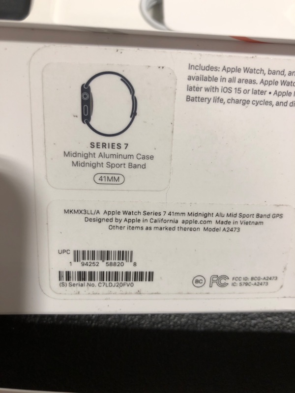 Photo 2 of Apple Watch Series 7 (GPS), Midnight, 41mm (MKMX3LL/a)--THE ICLOUD IS LOCKED ON ITEM--SOLD FOR PARTS ONLY
