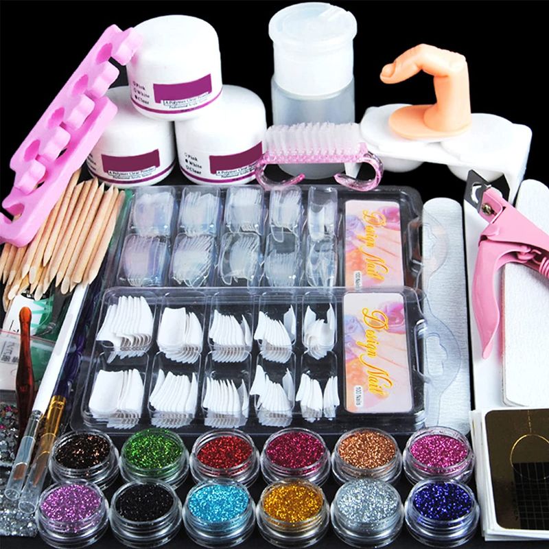 Photo 1 of Acrylic Nail Kit Set Professional Acrylic with Everything for Beginner Glitter Acrylic Powder and Liquid Set Manicure Tools False Nail Tips Acrylic nail Supplies for Starter DIY
