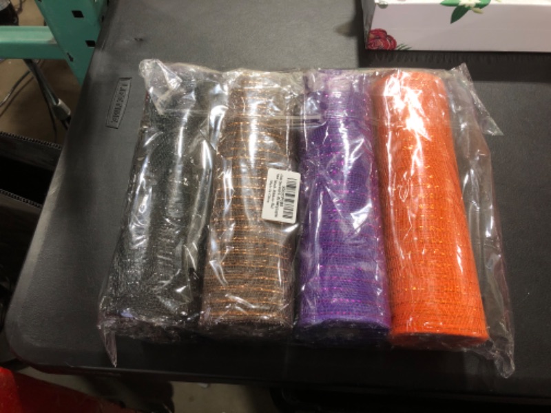 Photo 2 of 4 Rolls Halloween Mesh Ribbon for Wreaths 10 inch x 30 feet Each Roll, Halloween Poly Mesh Halloween Deco Mesh Ribbon Halloween Decoration DIY Crafts Making Supplies