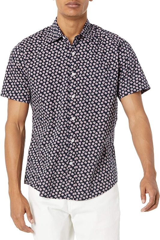 Photo 1 of Amazon Essentials Men's Regular-Fit Short-Sleeve Print Shirt SIZE L
