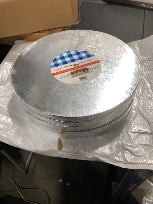 Photo 2 of 10" Round Cake Drum ,5 count Sliver Cake Drum Boards with 1/2” Thick silver 10inch