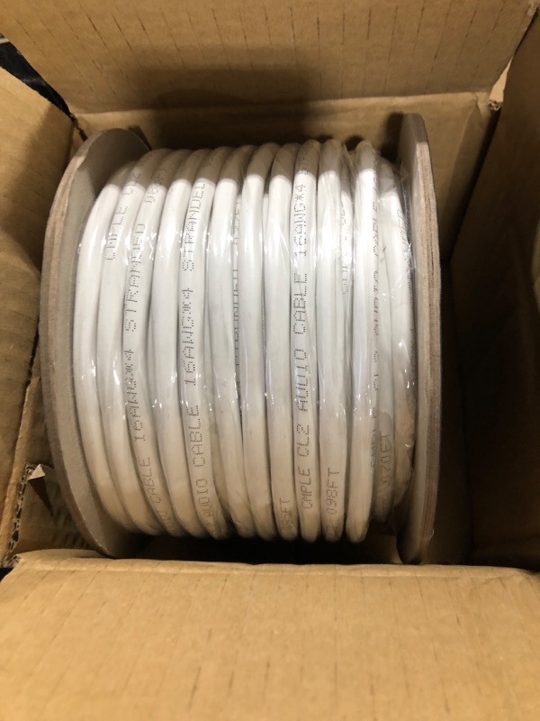 Photo 2 of Cmple - 100FT 16AWG Speaker Wire Cable with 4 Conductor Speaker Cable (CCA) Copper Clad Aluminum CL2 Rated In-Wall Speaker Wire for Home Theater & Car Audio - 100 Feet, White