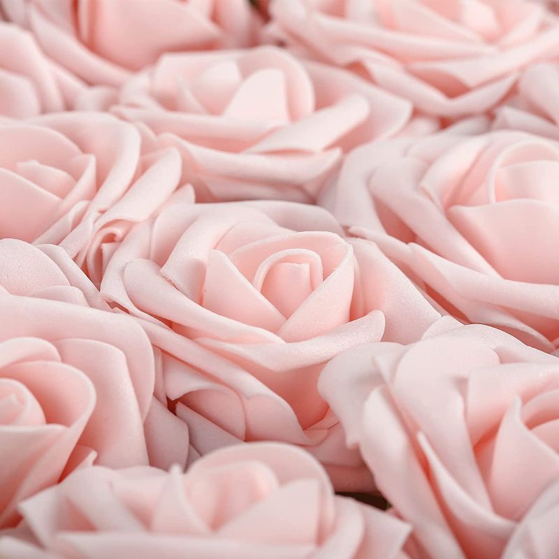 Photo 1 of 30PCS Pink Artificial Flowers Blush Pink Fake Rose, 3inch Foam Artificial Roses with Stems, for Mother's Day, Weddings, Bridal Bouquet, Valentine's Day
