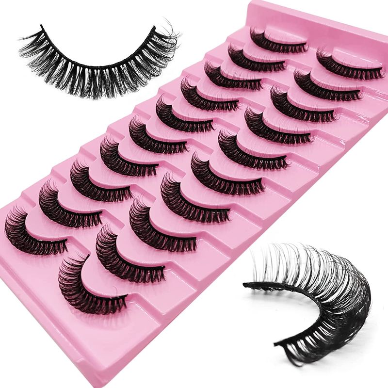 Photo 1 of (((3 PACK))) Kmilro 10 Pack 6D Russian Strip Lashes that Look Like Extensions, D Curl Lash Strips, 13mm Wispy Fluffy Volume False Eyelashes Natural Look, Faux Mink Lashes 10 Pairs (S78)
