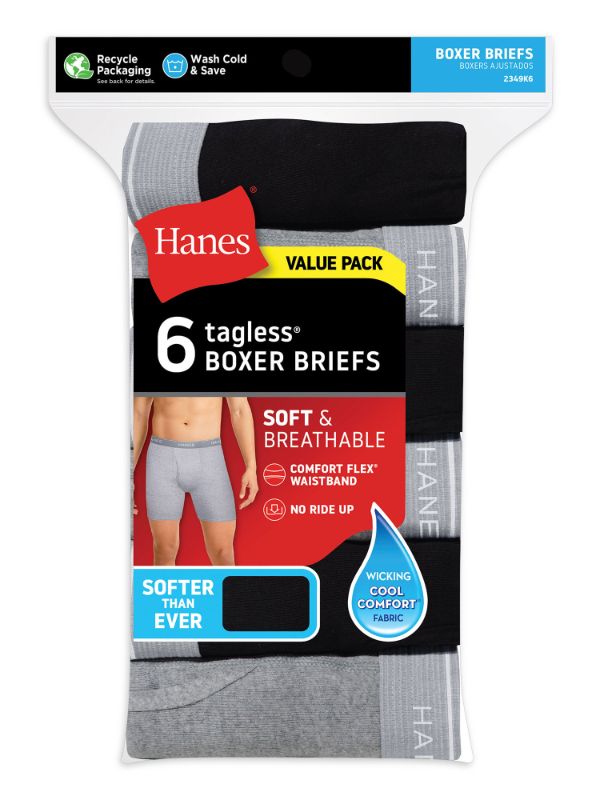 Photo 1 of Hanes Men's Tagless Boxer Briefs with Fabric-Covered Waistband-Multiple Packs Available 2XL
