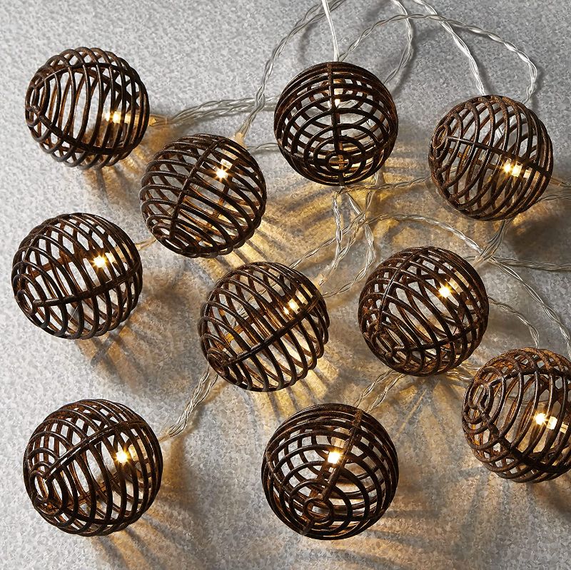 Photo 1 of 10ct. Warm White LED Faux Rattan Ball String Lights