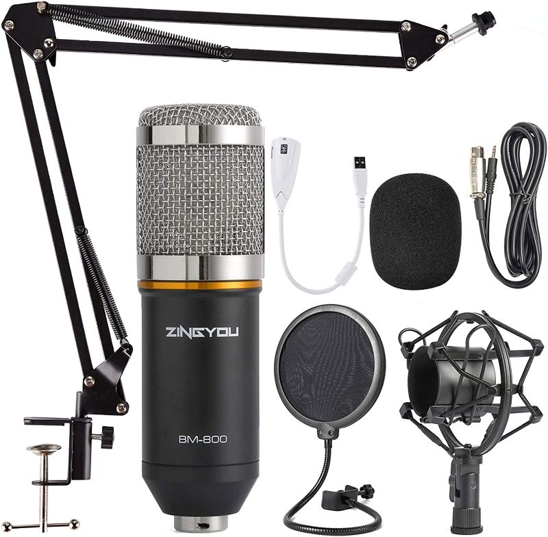 Photo 1 of ZINGYOU Condenser Microphone Bundle, BM-800 Mic Kit with Adjustable Mic Suspension Scissor Arm, Shock Mount and Double-Layer Pop Filter for Studio Recording & Brocasting (BM-800 Microphone Bundle)
