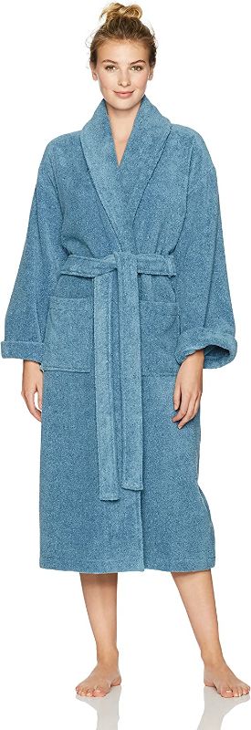 Photo 1 of Amazon Brand – Pinzon Unisex Terry Bathrobe 100% Cotton, Marine, Large / X-Large
