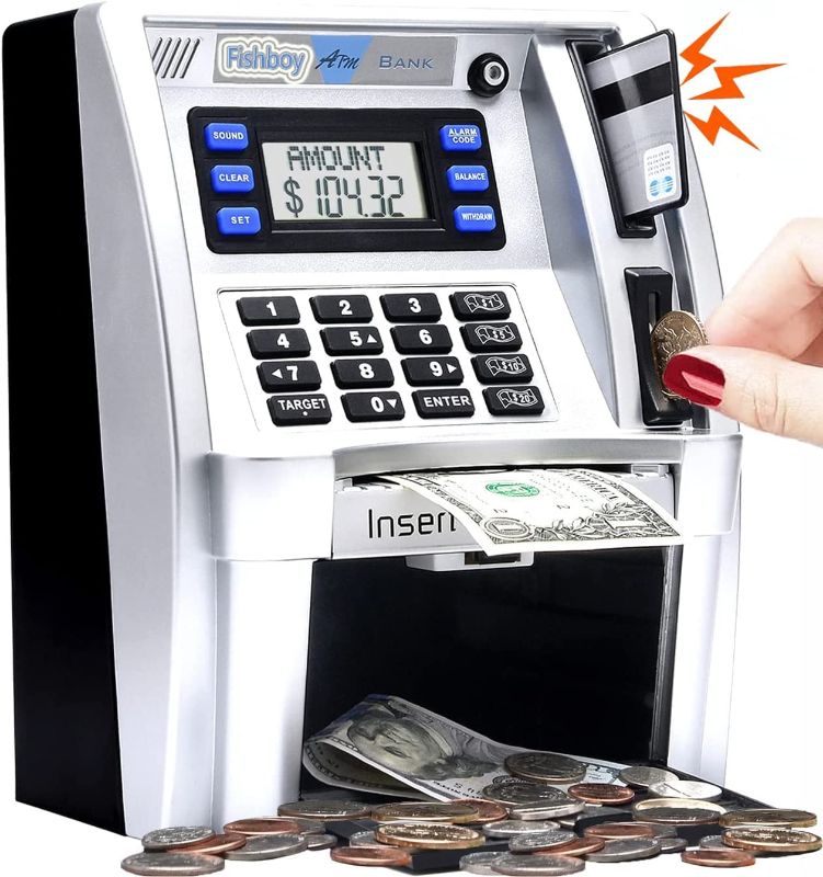 Photo 1 of 2022 Upgraded ATM Saving Bank Machine for Kids Adults with Card ATM Piggy Bank for Real Money Coin Recognition Mini ATM Savings Bank Money Machine Educational Christmas Birthday Gift
