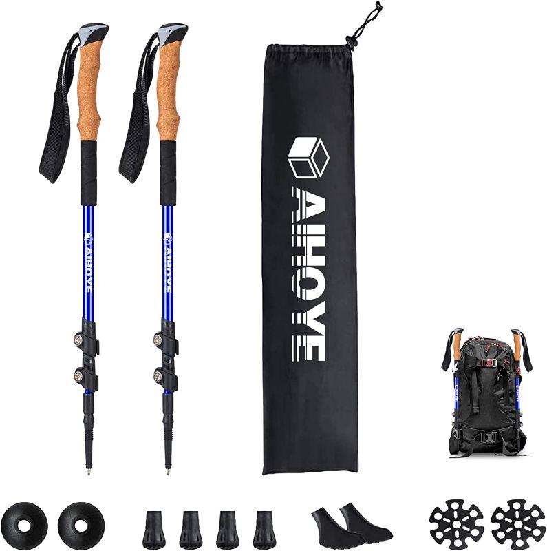 Photo 1 of Aihoye Trekking Waling Hiking Poles Collapsible Lightweight - Adjustable Anti-Shock 7075 Hiking Walking Sticks 2 Pack with Strong Quick Flip-Lock and Comfortable Cork Grips
