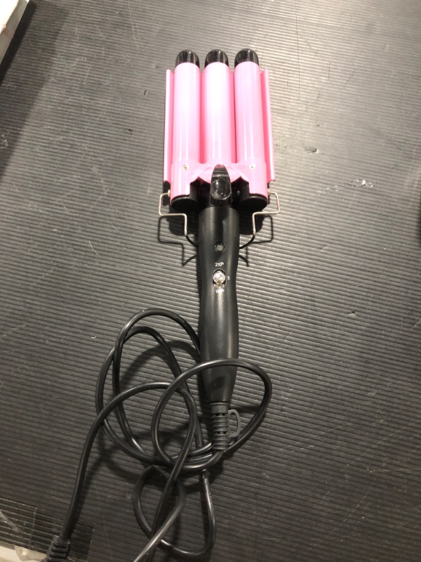 Photo 2 of 3 Barrel Curling Iron Wand Dual Voltage Hair Crimper with LCD Temp Display - 1 Inch Ceramic Tourmaline Triple Barrels, Temperature Adjustable Portable Hair Waver Heats Up Quickly (Pink)
