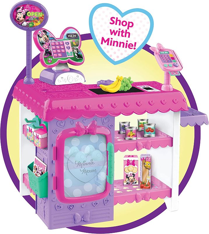 Photo 1 of Disney Junior Minnie Mouse Marvelous Market, Pretend Play Cash Register with Realistic Sounds, 38 Play Food Pieces and Accessories
