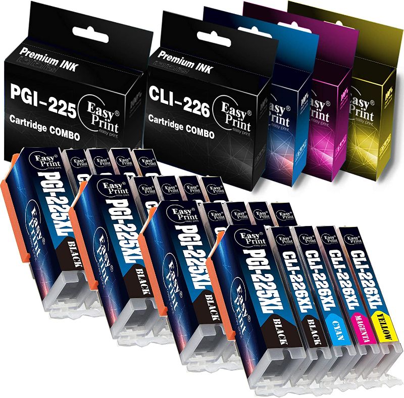 Photo 1 of EASYPRINT Compatible Ink Cartridge Replacement for PGI225XL CLI226XL PGI-225XL CLI-226XL PIXMA IX6520 IP4820 MG5320 MX892, (20-Pack, 4 Large BK, 4 Small BK, 4 Cyan, 4 Magenta, 4 Yellow