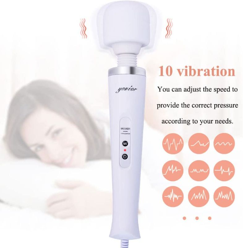 Photo 1 of YEVIOR Wired Powerful Handheld Wand Massager with 10 Pulse Settings, Personal Total Body Therapy Massager Wand for Sports Recovery, Muscle Aches, Body Pain (White)
