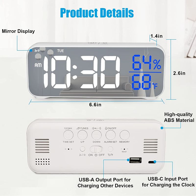 Photo 2 of LED music alarm clock with indoor tempurature + Humidity 