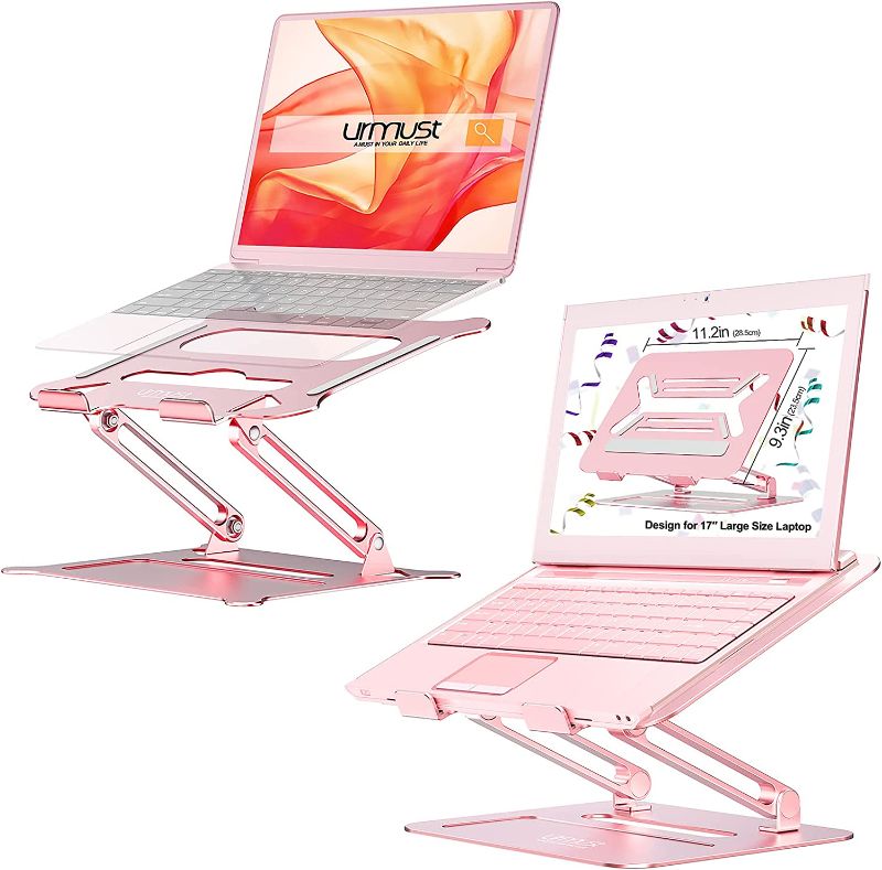 Photo 1 of Urmust Laptop Notebook Stand Holder Adjustable Ultrabook Stand Riser Portable Compatible with MacBook Air Pro HP Dell XPS Lenovo All laptops 10-15.6"(Rose Gold