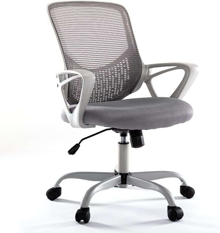 Photo 1 of Home Office Chair Ergonomic Computer Desk Chair Mesh Mid-Back Height Adjustable Swivel Chair with Armrest, Grey
