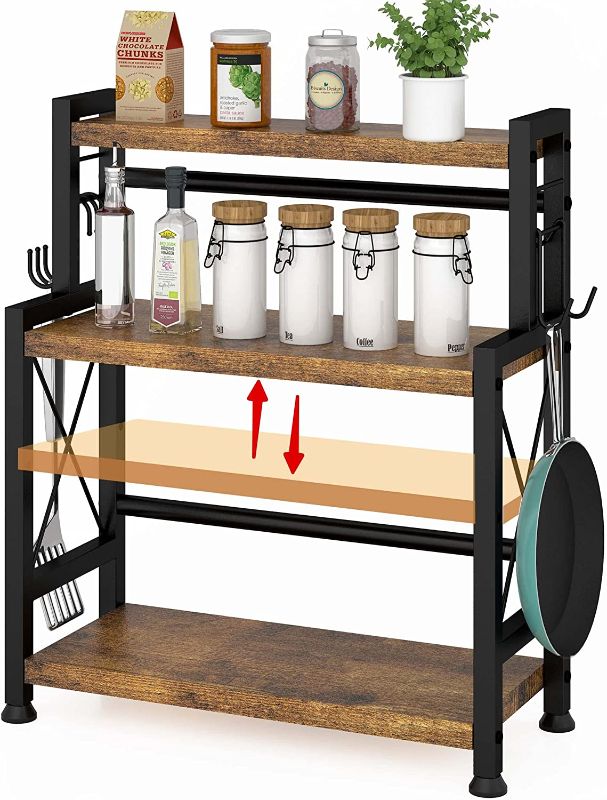 Photo 1 of AKTOP 3-Tier Spice Rack Storage Shelves - Standing Kitchen Counter Shelf 20.1" with Hooks, Rustic Bathroom Countertop Organizer Vanity Shelf with Adjustable Shelf Cabinet, Easy Assembly
