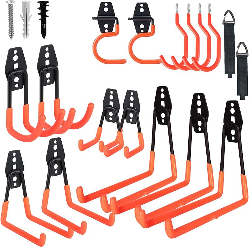 Photo 1 of 17 Pack Garage Hooks Heavy Duty with Extension Cord Organizer & Bike Hooks, Tool Gifts for Men, Gifts for Dad, Garage Storage Hooks for Hanging Ladders, Bikes and Bulky Items
