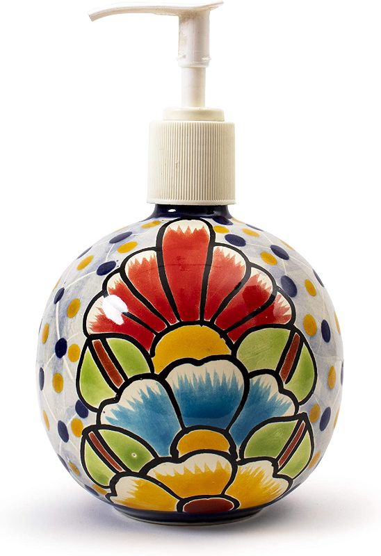 Photo 1 of Authentic Mexican Talavera Soap and Lotion Dispenser Colorful Kitchen Decor- Hand Painted - Mexican Pottery - Made in Mexico (Floral)
