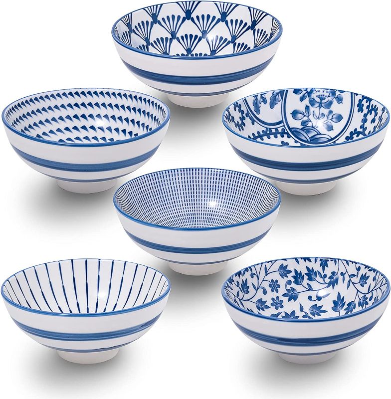 Photo 1 of AnBnCn Porcelain 6 Packs,10 Ounces Small Bowl Set for Rice and Dessert,Beans,Small Side Dishes, Pudding, Sauce - Blue and White